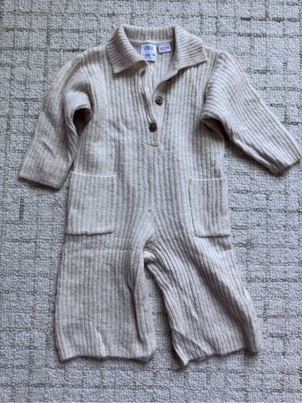 Zara Kids Cream Ribbed Collared One-Piece